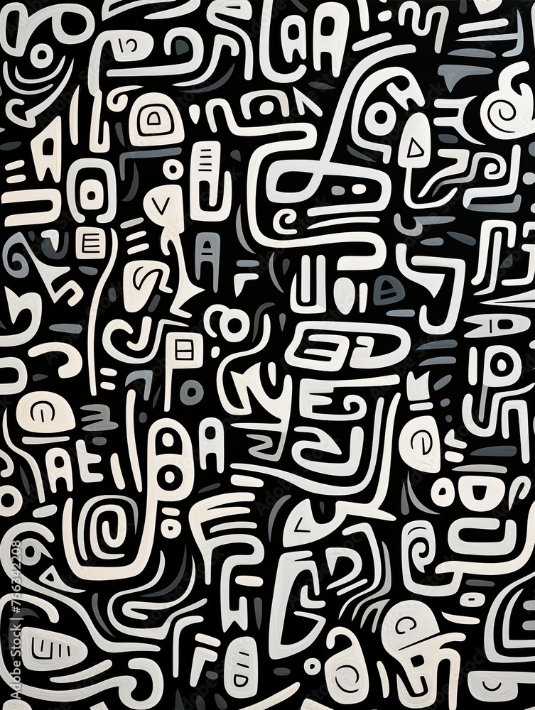 Repeat pattern of abstract line-based glyphs resembling an undecipherable script