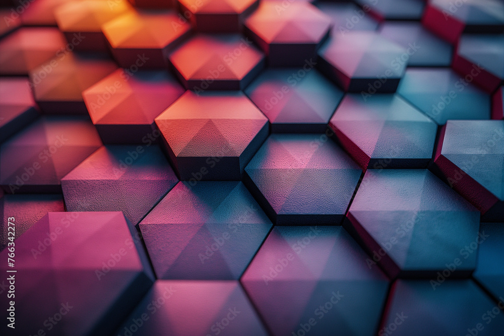 Fototapeta premium Abstract background of colorful hexagons. 3d rendering, 3d illustration.