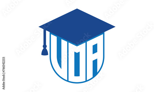 VOA initial letter academic logo design vector template. school college logo, university logo, graduation cap logo, institute logo, educational logo, library logo, teaching logo, book shop, varsity photo