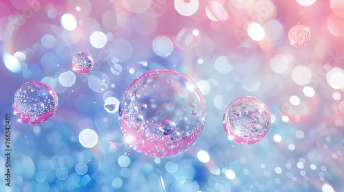 This image captures sparkling bubbles with light flares against a shimmering bokeh background