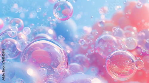 Close-up of multicolored bubbles with light reflections creating a dreamy, playful background