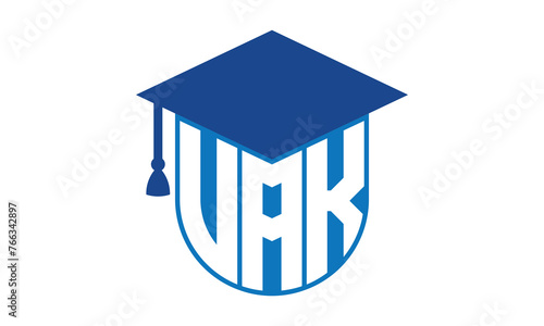 VAK initial letter academic logo design vector template. school college logo, university logo, graduation cap logo, institute logo, educational logo, library logo, teaching logo, book shop, varsity