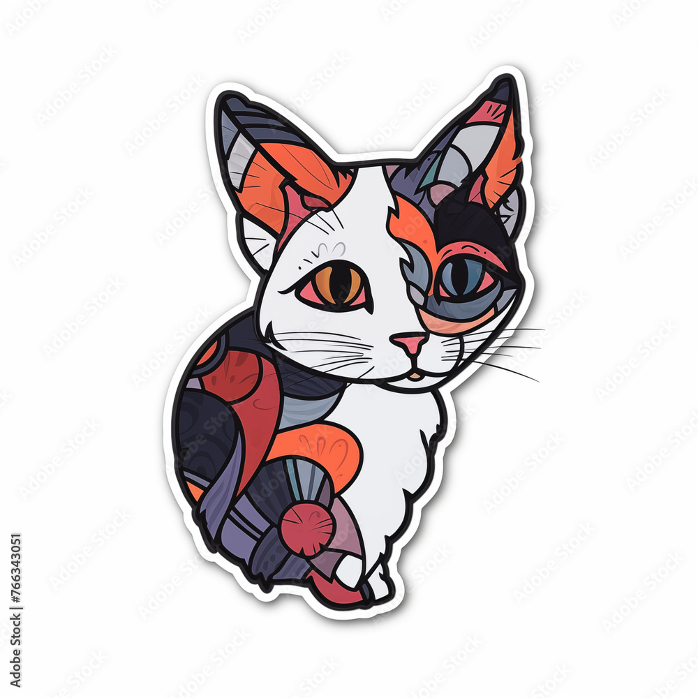 multi-colored bright cat, sticker on a white background multi-colored bright cat, sticker on a white background