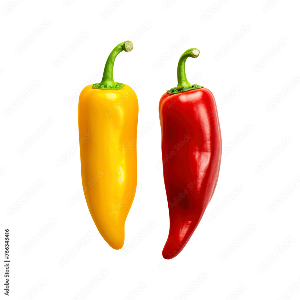 Red and yellow with green peppers isolated on a transparent background Red and yellow with green peppers isolated on a transparent background