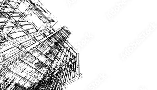 Modern office building concept 3d drawing