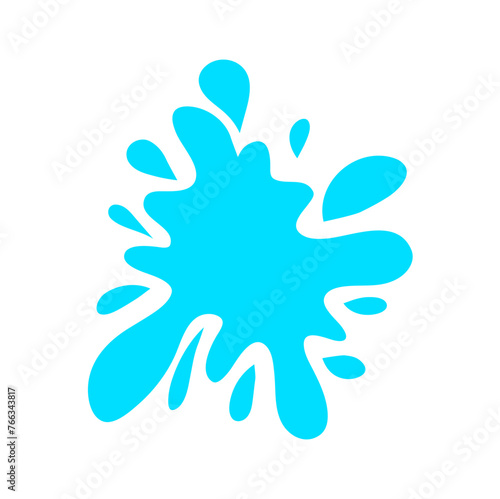 Paint splattered sky blue. Flat collection splash round, fluid decorative shapes. Cartoon splash. Isolated vector illustration