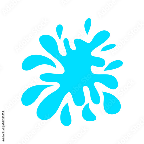 Paint splattered sky blue. Flat collection splash round, fluid decorative shapes. Cartoon splash. Isolated vector illustration