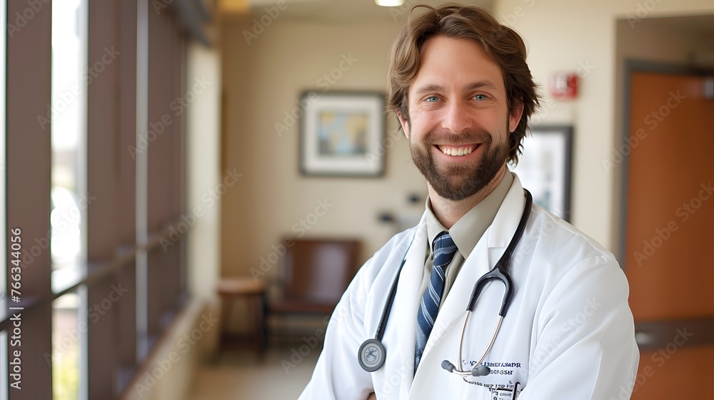 smiling doctor portrait on a hospital hall