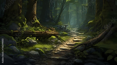 A winding forest path leading deeper into the green wilderness  inviting exploration and adventure.