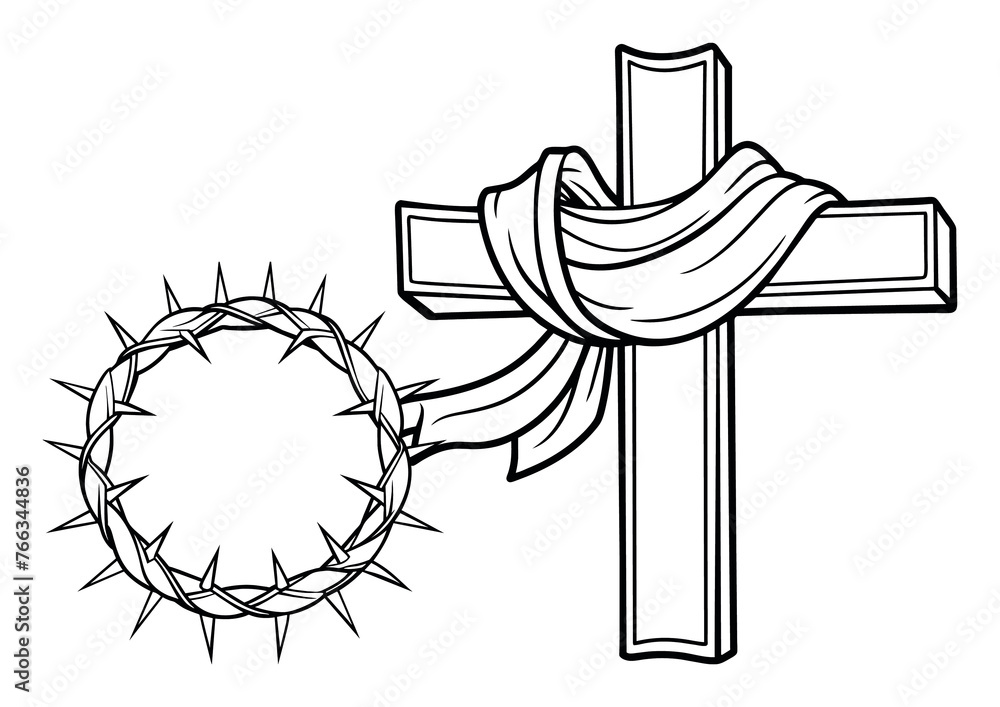 Kreuz und Dornenkrone - Ausmalbild für Kinder zu Ostern - Grundschule