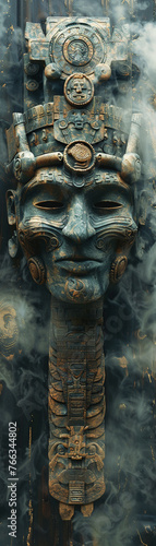 Incan Artifacts, Shamanic Mask, sacred relics, Unraveling the secrets of the Incans, Foggy day,