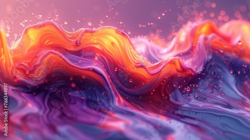  A detailed depiction of a wave on a blue-pink backdrop, with a soft focus foreground wave