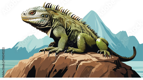 Iguana Resting on Rock flat vector isolated on white
