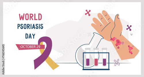 World Psoriasis Day in October 29th banner template, flat vector illustration. Design for psoriasis awareness day.