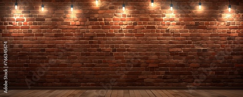 Room with brick wall and beige lights background 