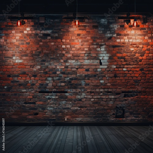 Room with brick wall and black lights background