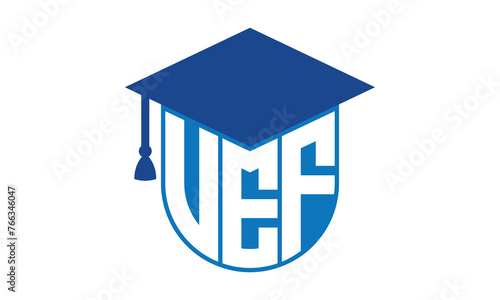 VEF initial letter academic logo design vector template. school college logo, university logo, graduation cap logo, institute logo, educational logo, library logo, teaching logo, book shop, varsity photo