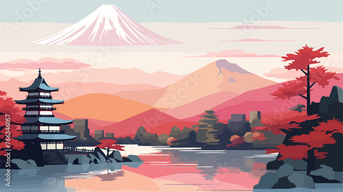Japan landscape nice background poster flat vector