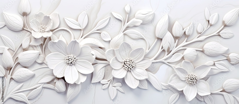 custom made wallpaper toronto digitalA beautiful white flower growing on a vertical wall, displaying its delicate petals and green leaves in a unique setting