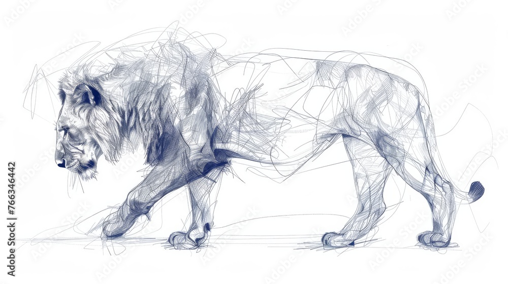  A monochrome illustration of a lion on a white background