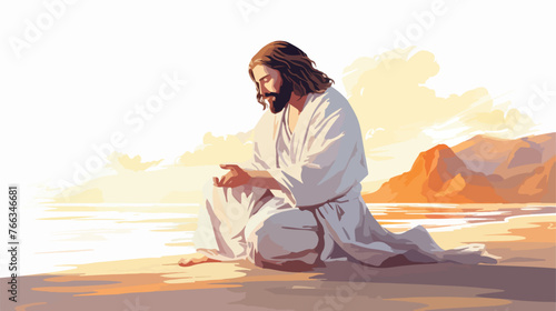 Jesus Writing in the Sand flat vector isolated on white photo