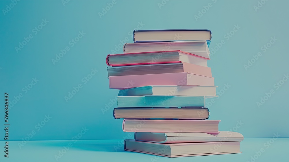 commercial photography, color stack of books on a blue background, book day commercial photography, color stack of books on a blue background, book day