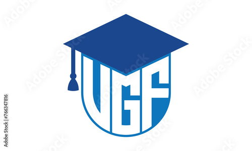 VGF initial letter academic logo design vector template. school college logo, university logo, graduation cap logo, institute logo, educational logo, library logo, teaching logo, book shop, varsity photo