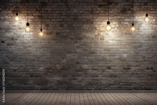 Room with brick wall and gray lights background