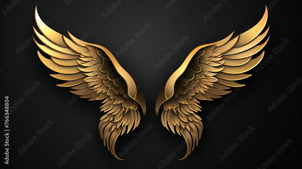 Fototapeta premium Gold wings on black background UHD wallpaper