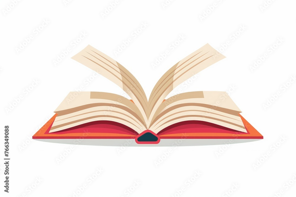 Animated open book on a simple white background - Simple yet expressive illustration of an animated open book, resting on a white background, evoking the delight and adventure of reading Animated open book on a simple white background - Simple yet expressive illustration of an animated open book, resting on a white background, evoking the delight and adventure of reading