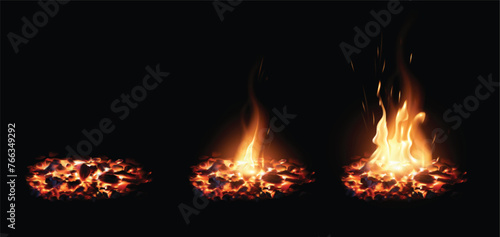 Burning fire. Firewood, coals, sparks, smoke. The effect of transparency. Highly realistic illustration.