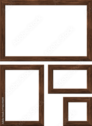 Set of  four  wooden frames on a white background. Highly realistic illustration. © kjolak