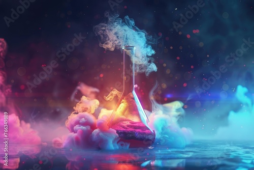 Science lab with smoke-filled flask - An eerie, smoke-filled flask sits on a lab surface conveying a sense of mystery in science