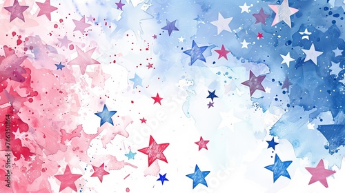 Red white and blue watercolor background featuring stars - Americana patriotic theme