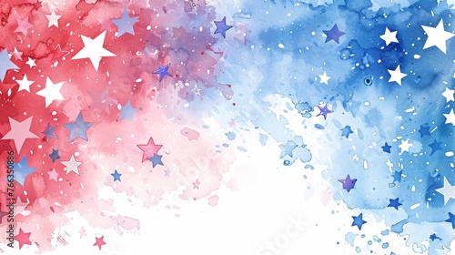 Red white and blue watercolor background featuring stars - Americana patriotic theme