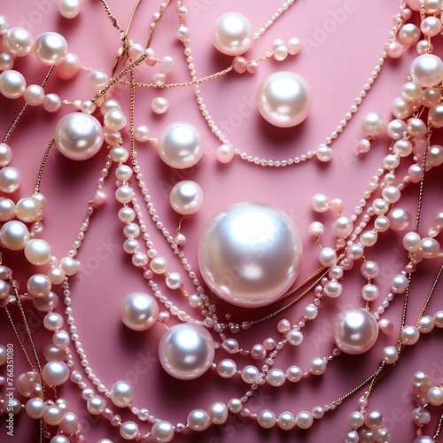 a Pearl necklace on a pink silk with copy space