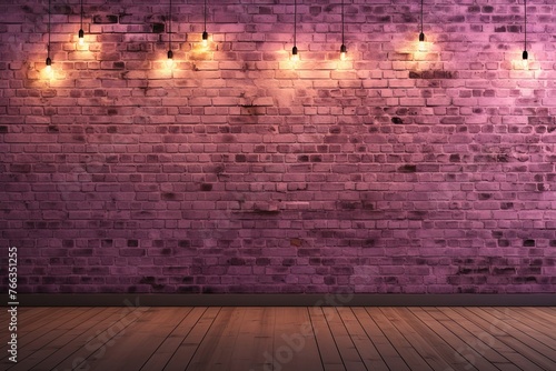 Room with brick wall and mauve lights background