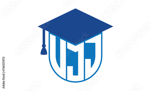 VJJ initial letter academic logo design vector template. school college logo, university logo, graduation cap logo, institute logo, educational logo, library logo, teaching logo, book shop, varsity