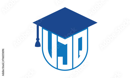 VJQ initial letter academic logo design vector template. school college logo, university logo, graduation cap logo, institute logo, educational logo, library logo, teaching logo, book shop, varsity