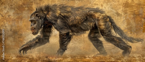  Digital art of a long-necked creature with claws on its hind limbs and toes © Wall