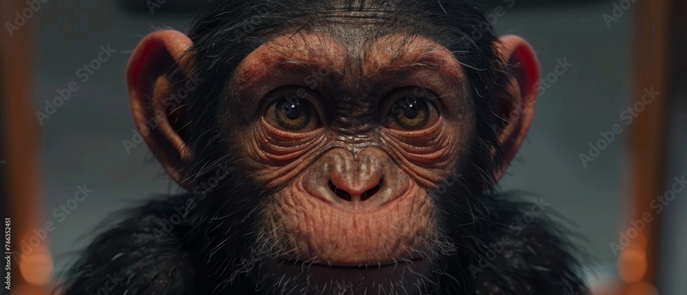 a monkey's face, mirrored in the background and foreground a monkey's face, mirrored in the background and foreground