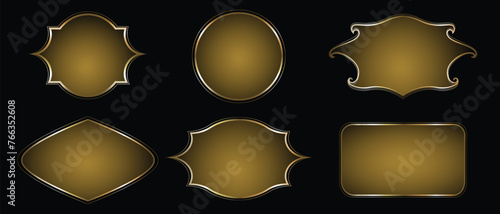 3D Metal Gold Shining Decorative Frame Template Set Collection. Isolated on Black Background. Holidays and special days shining metal gold banner for culture, religion or historical concept designs.