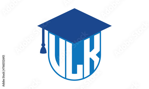 VLK initial letter academic logo design vector template. school college logo, university logo, graduation cap logo, institute logo, educational logo, library logo, teaching logo, book shop, varsity