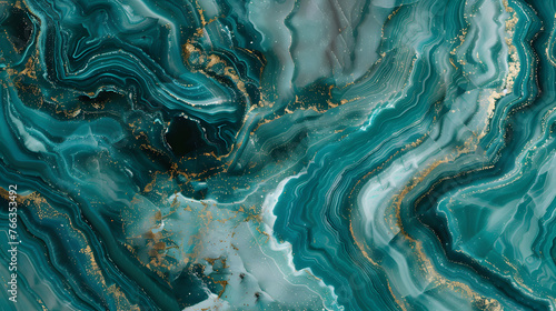 Beautiful abstract background. Golden and turquoise mixed acrylic paints. Marble texture