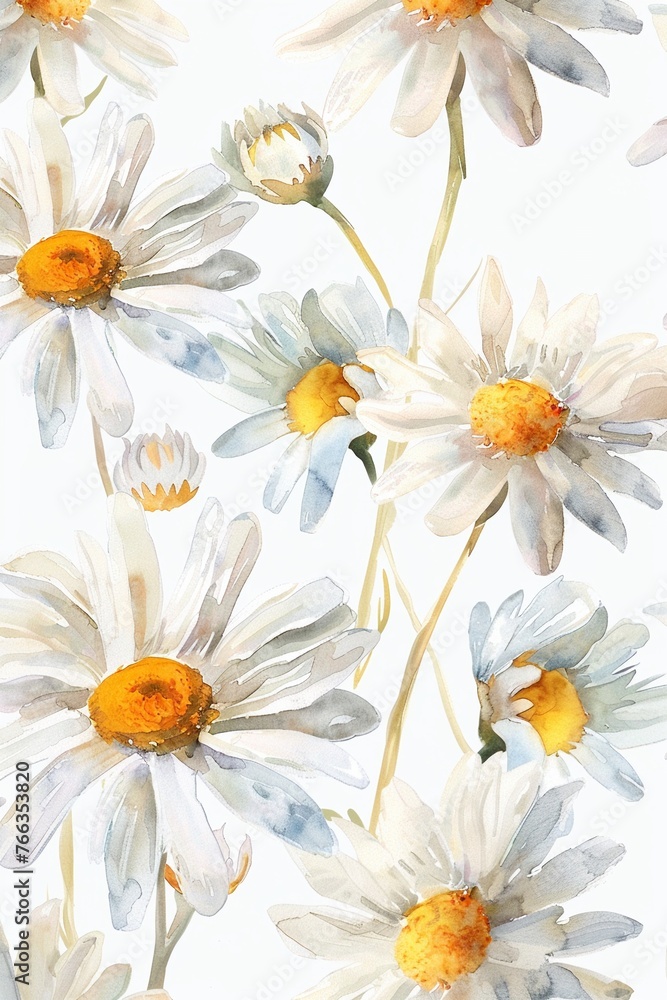 Watercolor daisy clipart with white petals and yellow centers