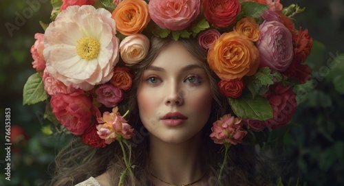 Close up flower maiden portrait photo