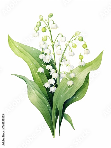 Watercolor lily of the valley clipart with small white bellshaped flowers