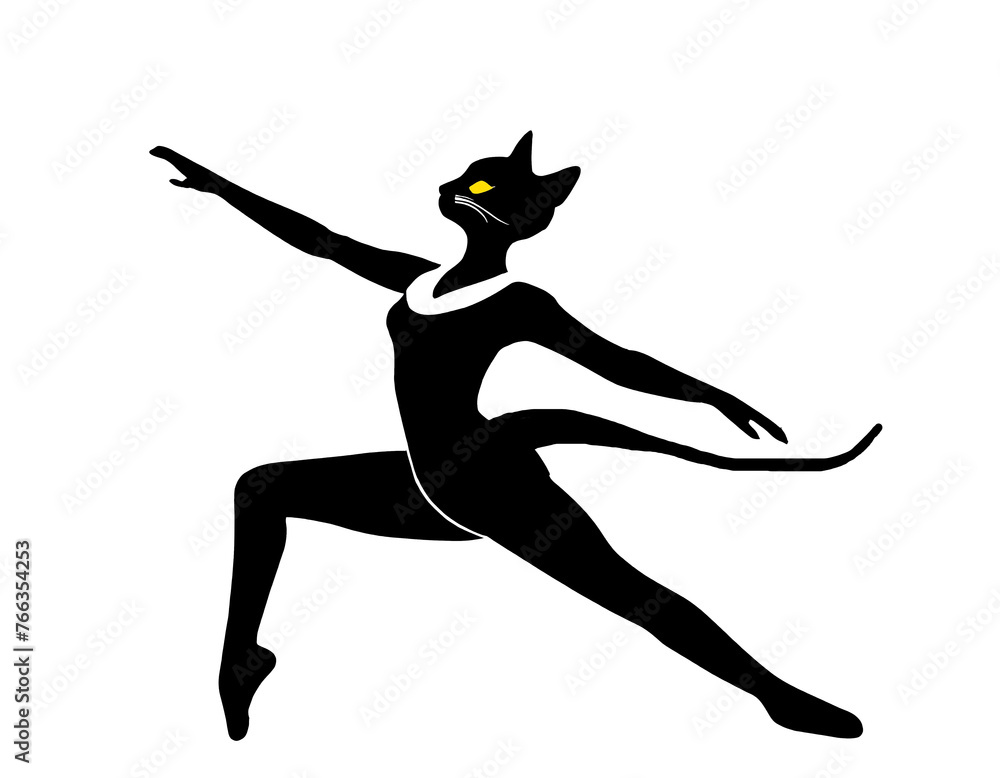 バレエダンサーの黒猫のシルエットのイラスト バレエダンサーの黒猫のシルエットのイラスト