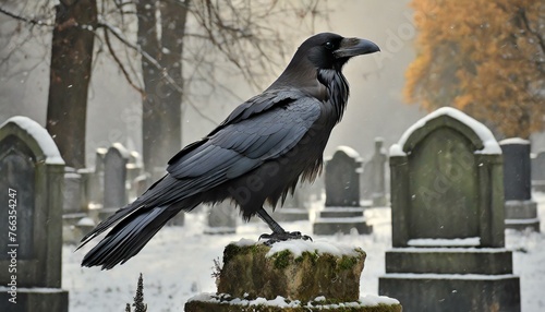 A raven in a cemetery