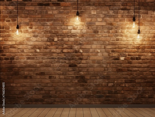 Room with brick wall and tan lights background